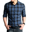 Men's blue&black check british style shirt