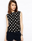 2014 Latest Fashion Sleeveless Spot Print Design Blouse   LC-68773