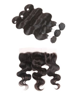 NATURE丨3 BUNDLES BODY WAVE WITH 13X4 LACE FRONTAL丨NATURAL BLACK